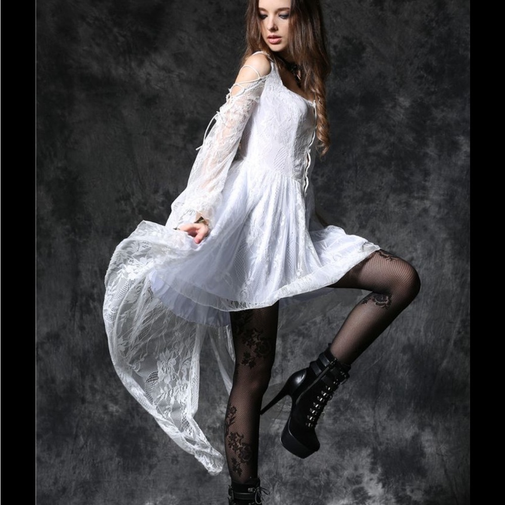 🌹RARE White Lace Bell Sleeve Dress Gothic 🌹